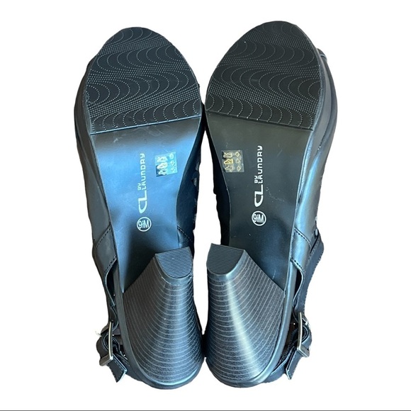 CL By Laundry Peep-Toe Sling-Back Sandals Chic Black Geo Laser Cutout Cone Heels - Picture 8 of 11